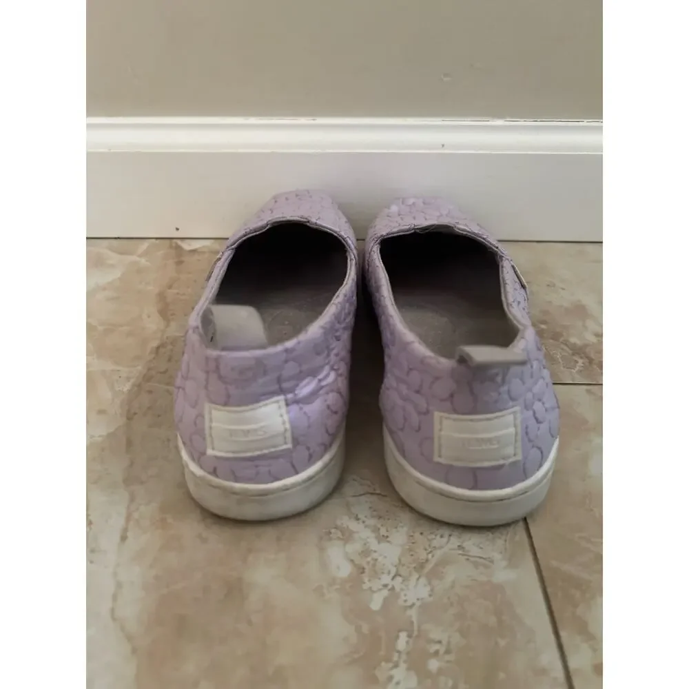 Toms Youth 5 Misty Lilac Iridescent Quilted Daisy Alpargata Shoes Fits W 6.5